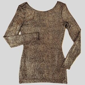 Caché Metallic Gold Lurex Long Sleeve Stretch Top XS NWT Black Gold Shimmer